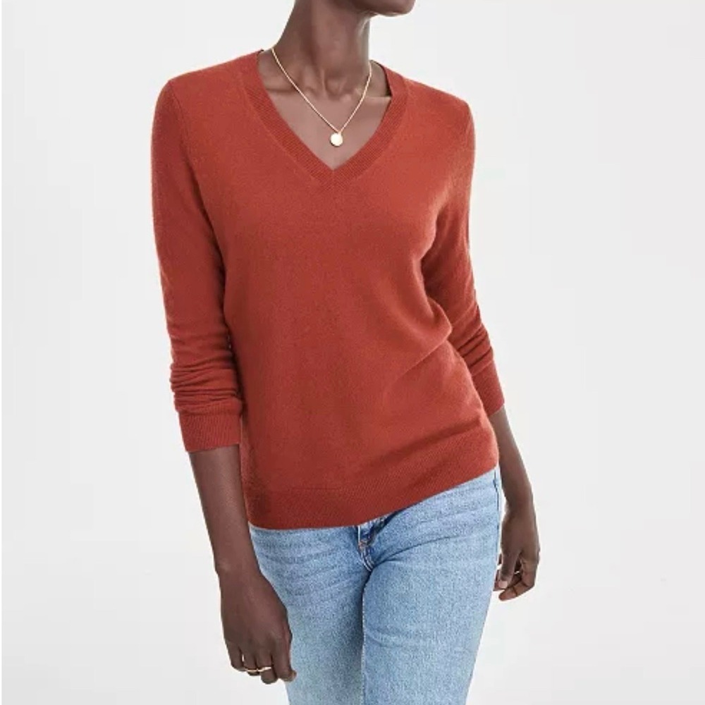 Charter Club Luxury 100% Cashmere V-Neck Sweater Bronze Pecan Womens Size Medium